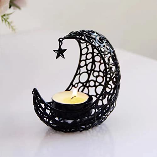 COMZPLIFE Moon Tea Light Candle Holder, Black Metal Decorative Candle Stand for Home Decor, Gift - Image 1