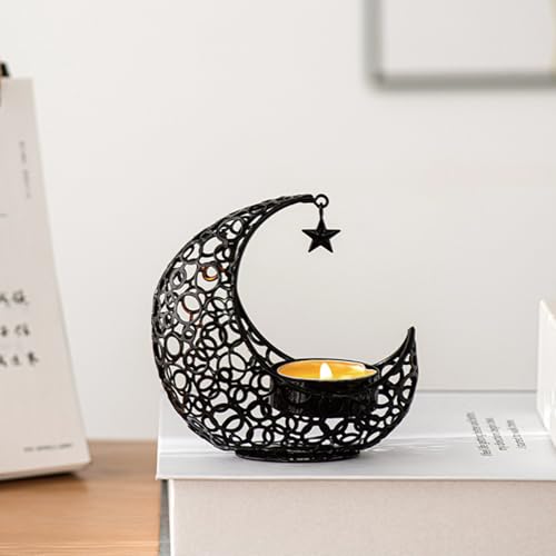 COMZPLIFE Moon Tea Light Candle Holder, Black Metal Decorative Candle Stand for Home Decor, Gift - Image 5