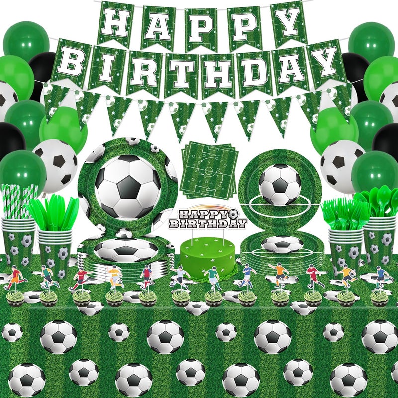 LKITMIUT 229 Pack Soccer Party Supplies Soccer Party Decorations Boys Sports Theme Birthday Decor Soccer Theme Tableware Set Soccer Plates Balloons Banners Ball Theme Tablecloth Cups Napkins Serves 20 - Image 2