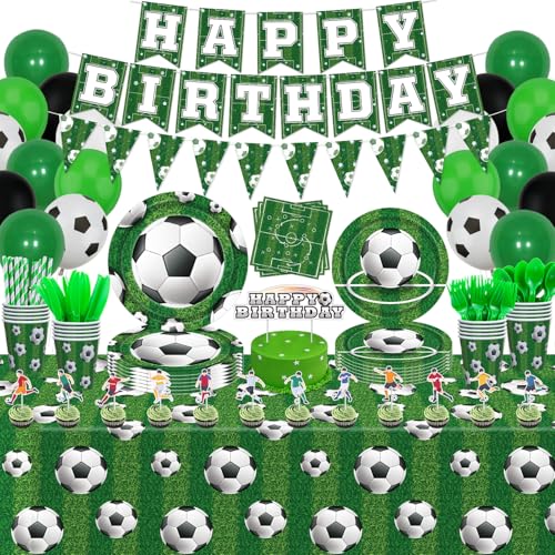 LKITMIUT 229 Pack Soccer Party Supplies Soccer Party Decorations Boys Sports Theme Birthday Decor Soccer Theme Tableware Set Soccer Plates Balloons Banners Ball Theme Tablecloth Cups Napkins Serves 20 - Image 1