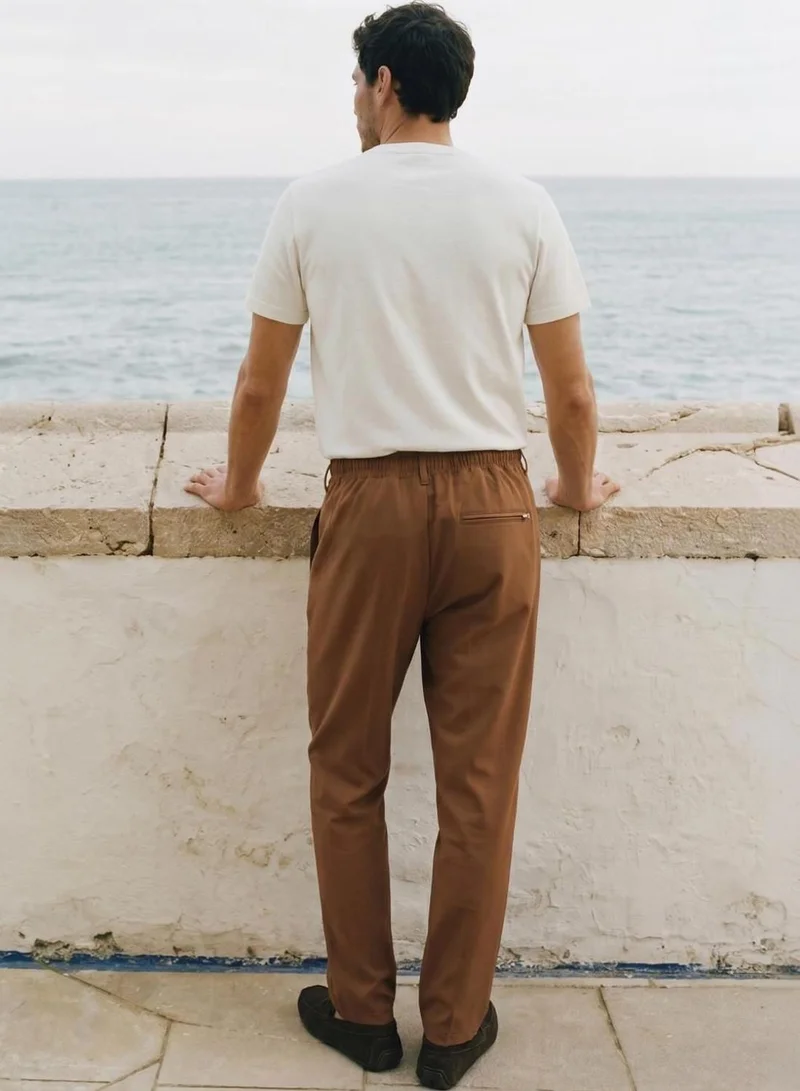Dennis Lingo  Men Coffee Lycra Solid Full Casual Straight Trouser for Men | Best Price UAE
