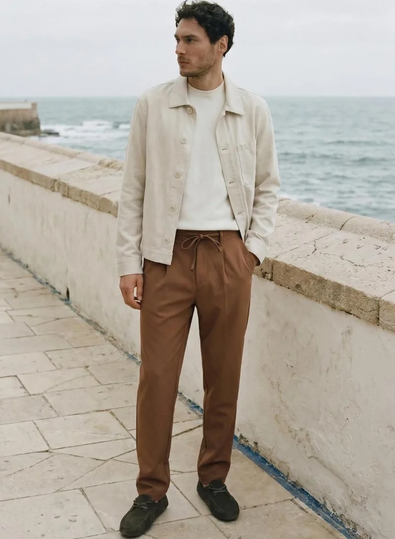 Dennis Lingo  Men Coffee Lycra Solid Full Casual Straight Trouser for Men | Best Price UAE