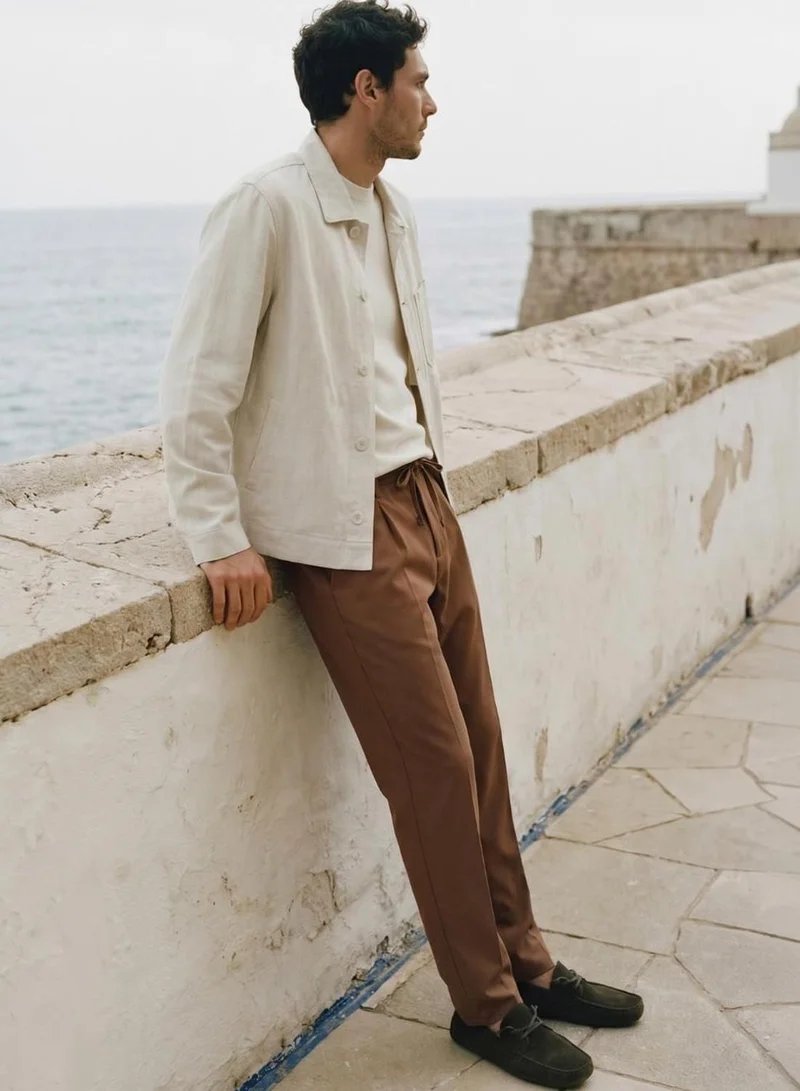 Dennis Lingo  Men Coffee Lycra Solid Full Casual Straight Trouser for Men | Best Price UAE