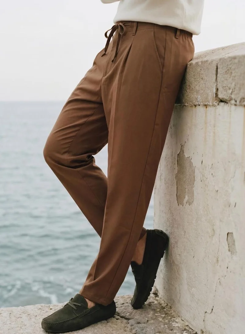 Dennis Lingo  Men Coffee Lycra Solid Full Casual Straight Trouser for Men | Best Price UAE