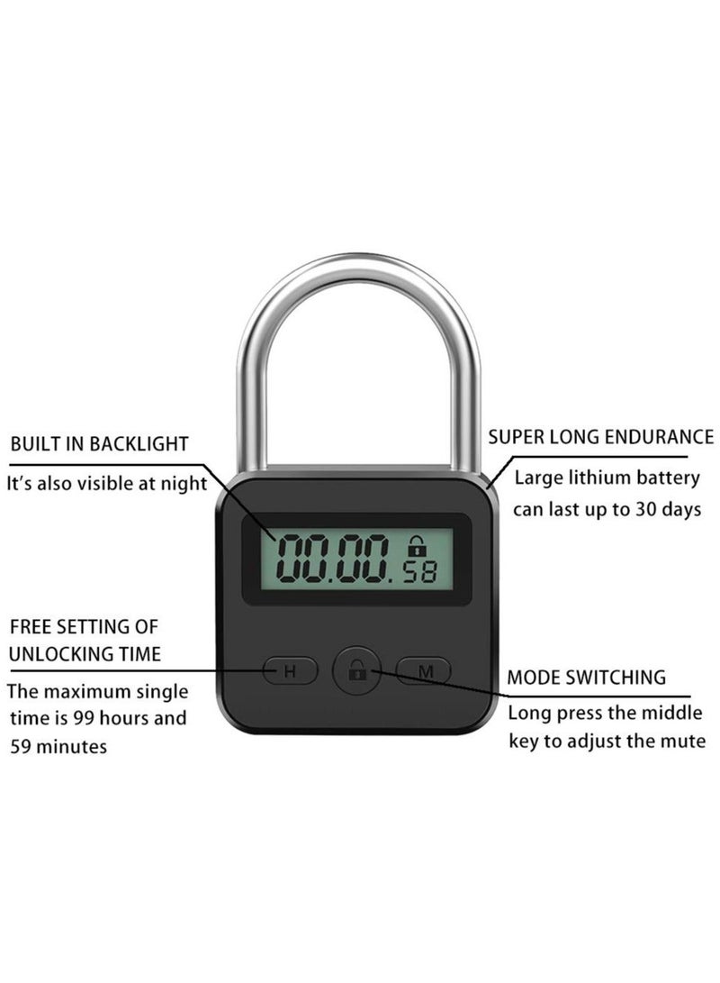 Metal Timer Lock, USB Rechargeable Timer Padlock, LCD Display Multi Function Electronic Time, 99 Hours Max Timing - Image 4