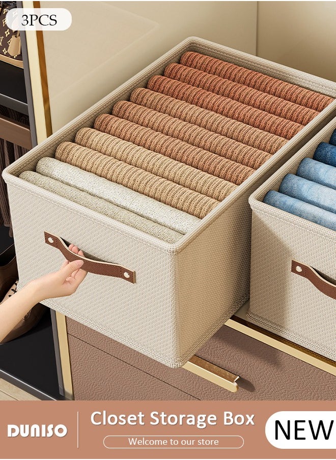 DUNISO - 3 Pieces Foldable Closet Storage Organizer, Washable Closet Storage Boxes with Carrying Handles, Stackable Wardrobe Clothes Organizer, Closet Storage Basket, Cube Storage Bin for Clothes Wardrobe Home Bedroom Office - Image 1