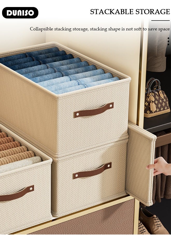 DUNISO - 3 Pieces Foldable Closet Storage Organizer, Washable Closet Storage Boxes with Carrying Handles, Stackable Wardrobe Clothes Organizer, Closet Storage Basket, Cube Storage Bin for Clothes Wardrobe Home Bedroom Office - Image 1