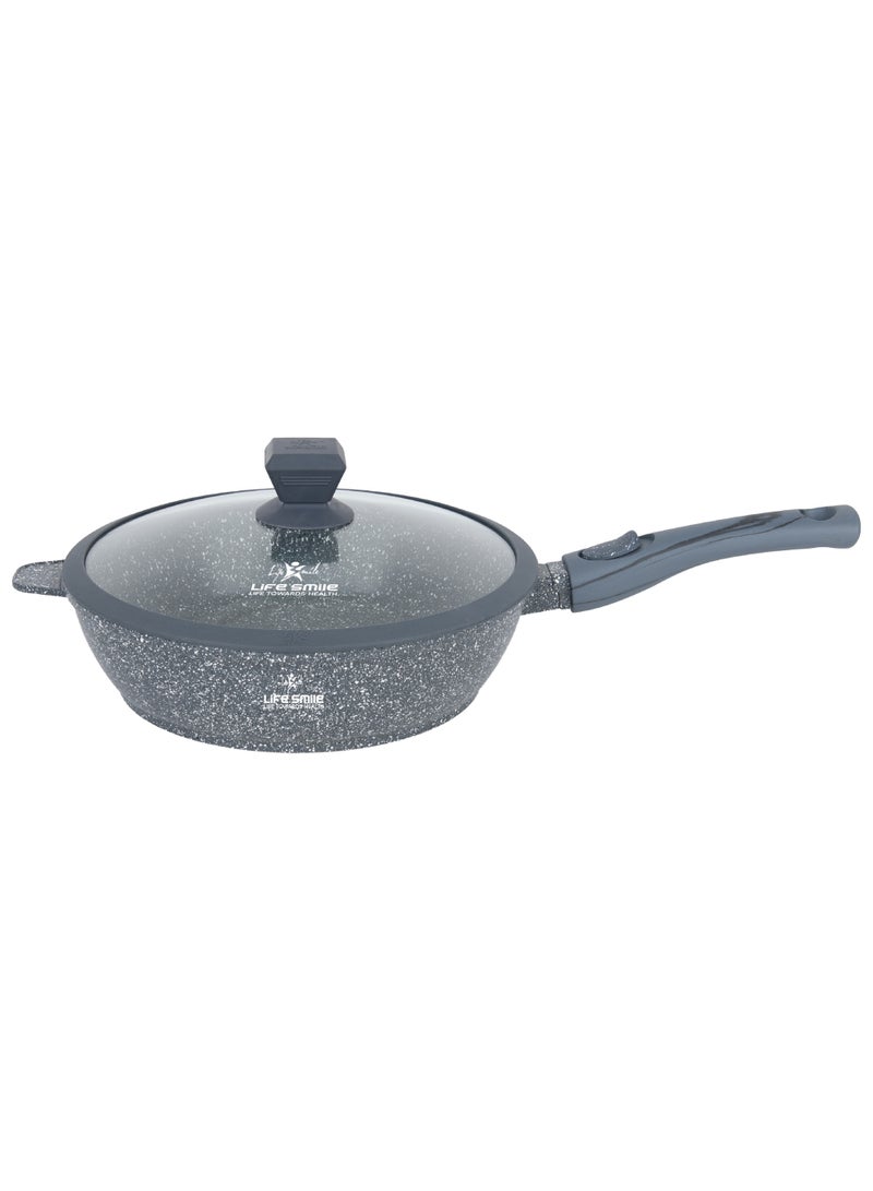 Life Smile 28cm Fry Pan (3.6L) Non-Stick Granite Cookware with Glass Lid - Image 1