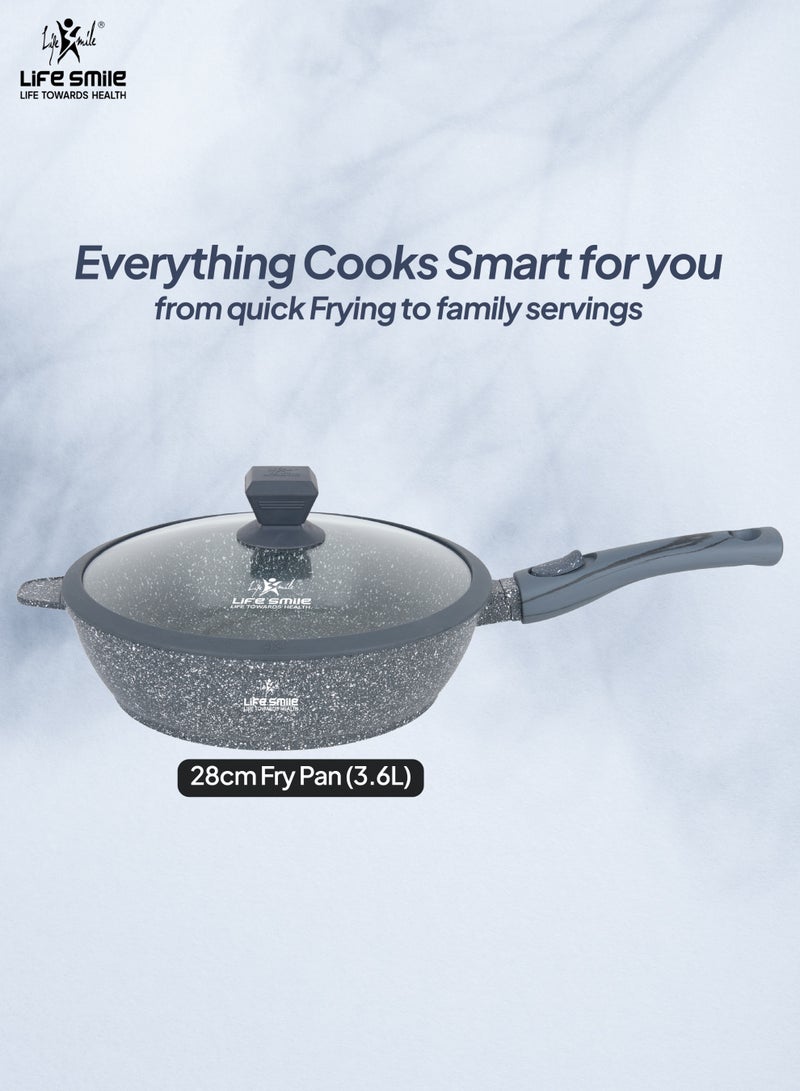 Life Smile 28cm Fry Pan (3.6L) Non-Stick Granite Cookware with Glass Lid - Image 2
