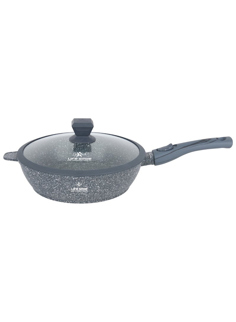 Life Smile 28cm Fry Pan (3.6L) Non-Stick Granite Cookware with Glass Lid - Image 1