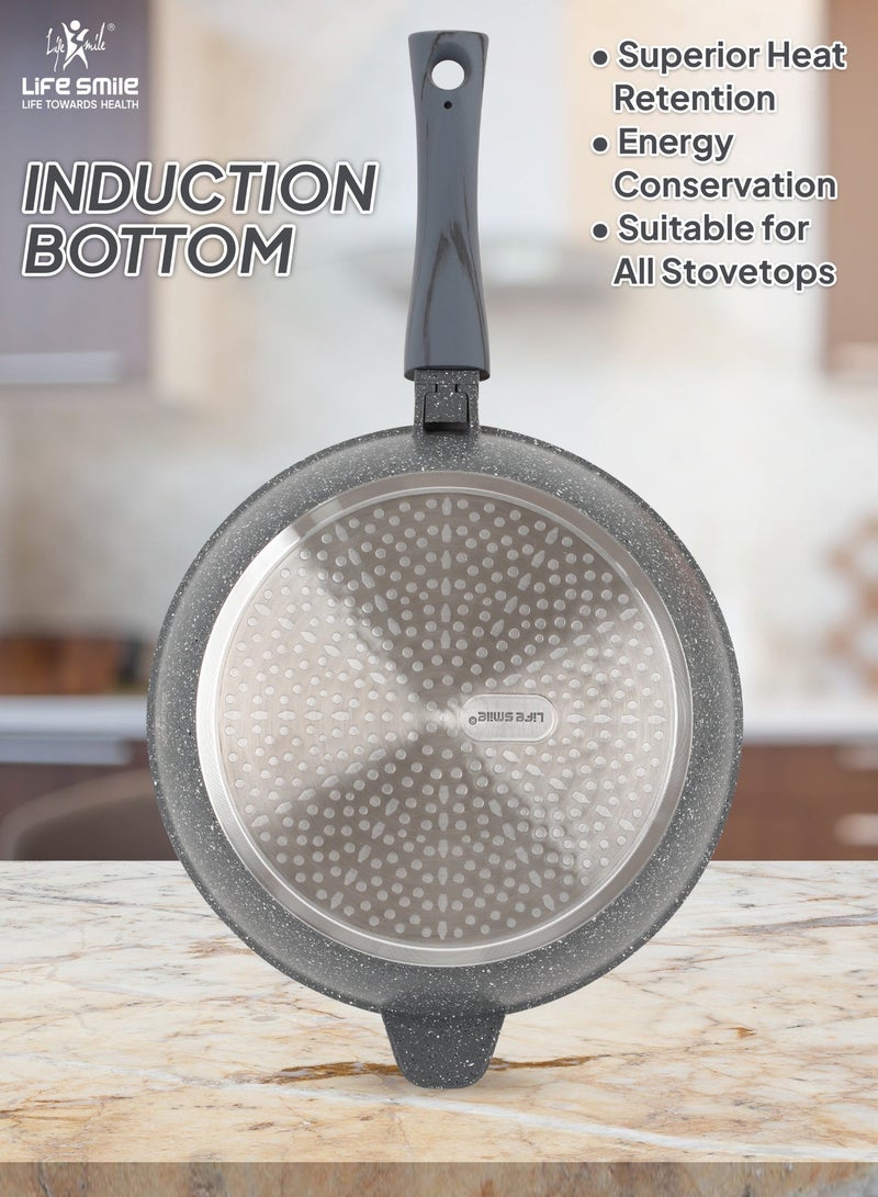 Life Smile 28cm Fry Pan (3.6L) Non-Stick Granite Cookware with Glass Lid - Image 2
