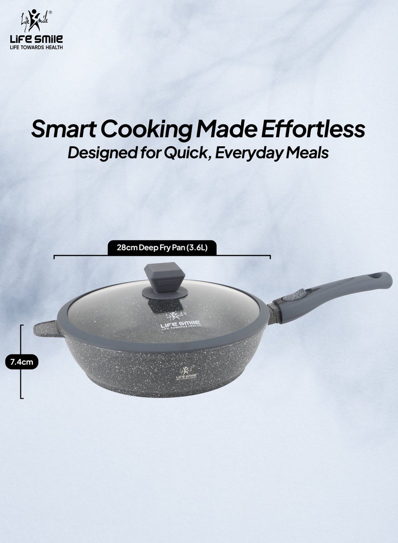 Life Smile 28cm Fry Pan (3.6L) Non-Stick Granite Cookware with Glass Lid - Image 3