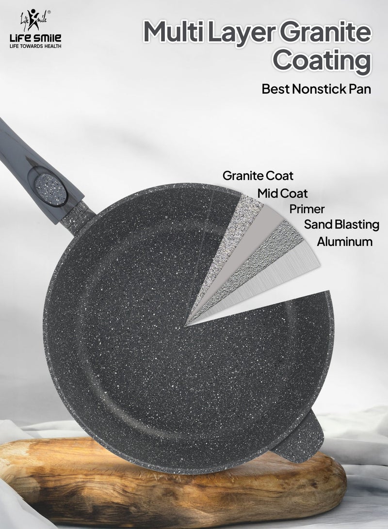 Life Smile 28cm Fry Pan (3.6L) Non-Stick Granite Cookware with Glass Lid - Image 4