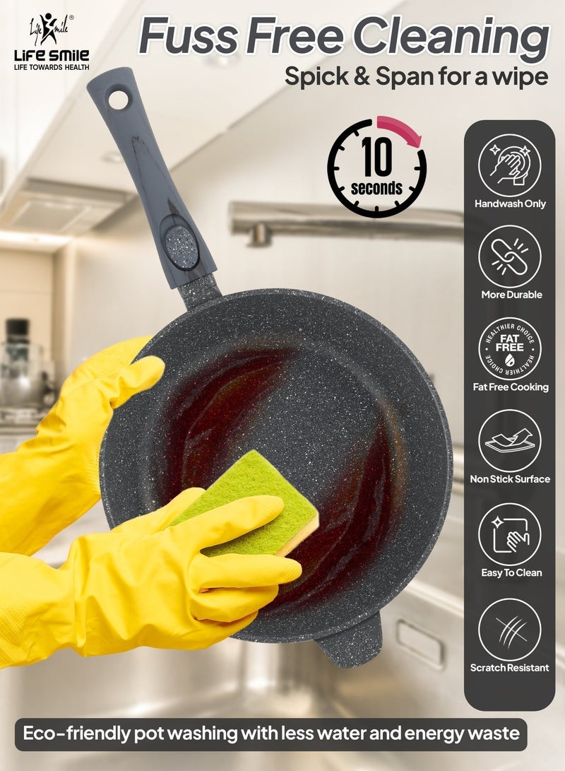 Life Smile 28cm Fry Pan (3.6L) Non-Stick Granite Cookware with Glass Lid - Image 5