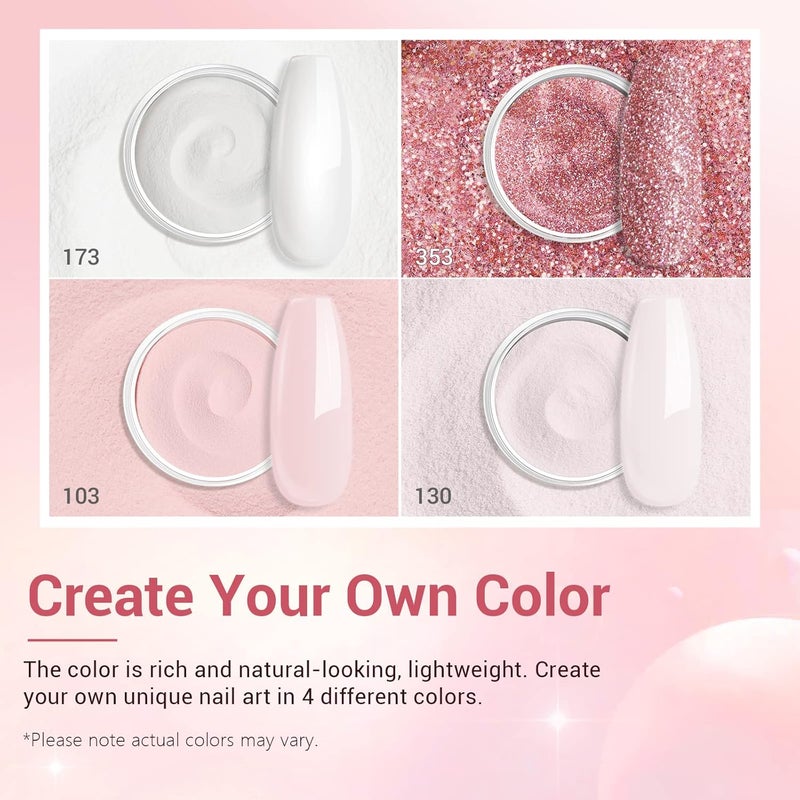 AZUREBEAUTY Dip Powder Nail Kit Starter, 4 Colors Pink Tones Dipping Powder Set, French Nail Art Base Top Coat Activator Liquid All Seasons Manicure DIY Salon 12 PCS All budget friendly options - Image 3