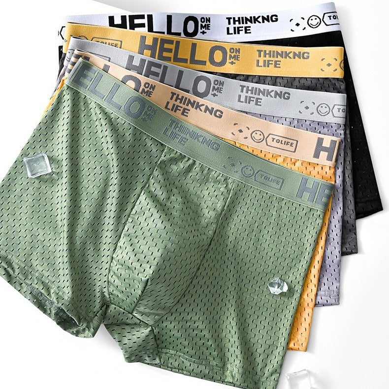 Summer Mesh Boxer Underwear Men'S Ice Silk Boxer Hello Underwear Breathable Mesh Boxer Shorts - Image 3