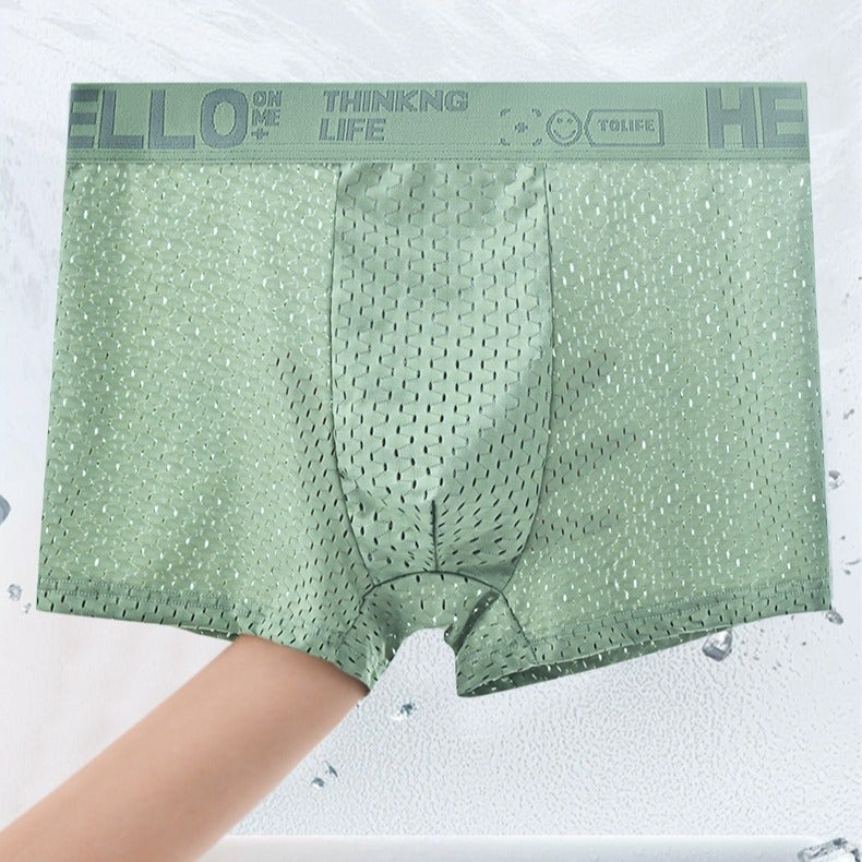 Summer Mesh Boxer Underwear Men'S Ice Silk Boxer Hello Underwear Breathable Mesh Boxer Shorts - Image 4