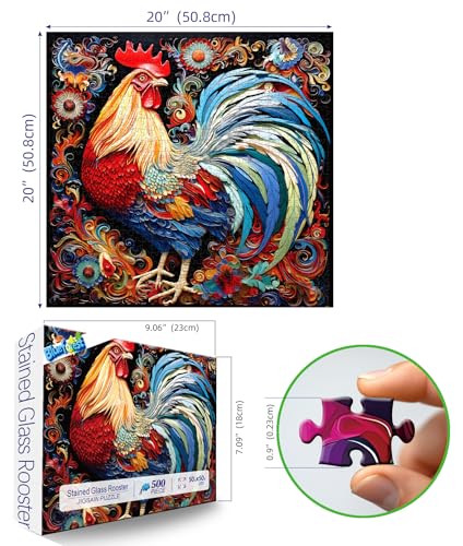 Blueforest Vibrant Rooster 500 Piece Jigsaw Puzzle for Adults Colorful Folk Art Decorative Challenge Puzzle Premium 20x20 Art Puzzle for Puzzle Lovers - Image 5