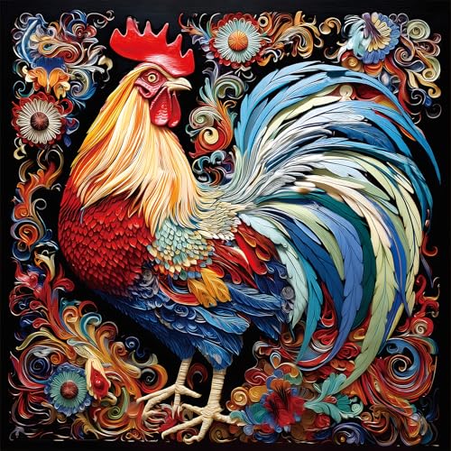 Blueforest Vibrant Rooster 500 Piece Jigsaw Puzzle for Adults Colorful Folk Art Decorative Challenge Puzzle Premium 20x20 Art Puzzle for Puzzle Lovers - Image 1