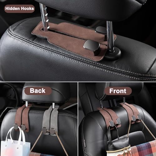 Xfopz Car Seat Hooks, Car Seat Back Storage Hook Double Hook, Headrest Hooks for Car, Car Hooks for Purses and Bags (2, Brown) - Image 5