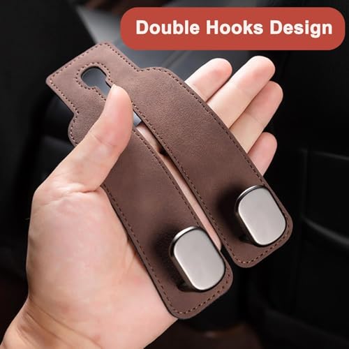 Xfopz Car Seat Hooks, Car Seat Back Storage Hook Double Hook, Headrest Hooks for Car, Car Hooks for Purses and Bags (2, Brown) - Image 3