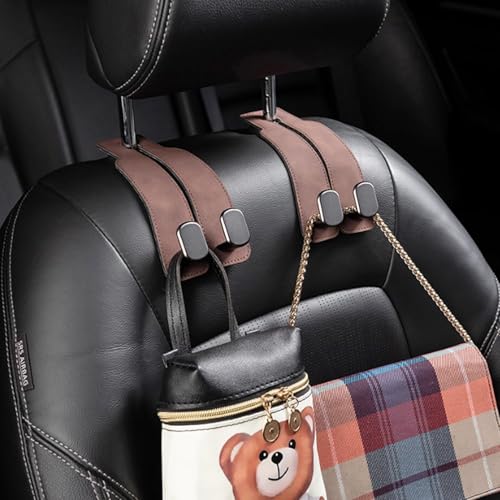 Xfopz Car Seat Hooks, Car Seat Back Storage Hook Double Hook, Headrest Hooks for Car, Car Hooks for Purses and Bags (2, Brown) - Image 4