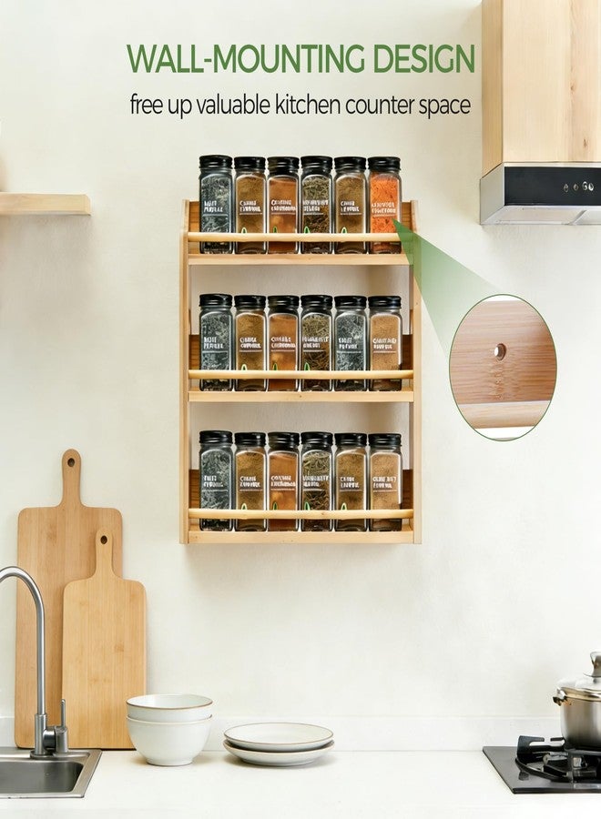 Bambition Bamboo Spice Rack Organizer, 3 Tier Spice Storage Rack with Handles, Wood Seasoning Jars Shelf for Kitchen Counter, Pantry or Wall Mounting - Image 5