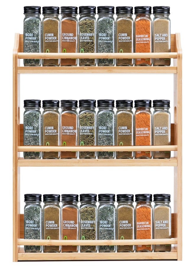 Bambition Bamboo Spice Rack Organizer, 3 Tier Spice Storage Rack with Handles, Wood Seasoning Jars Shelf for Kitchen Counter, Pantry or Wall Mounting - Image 1