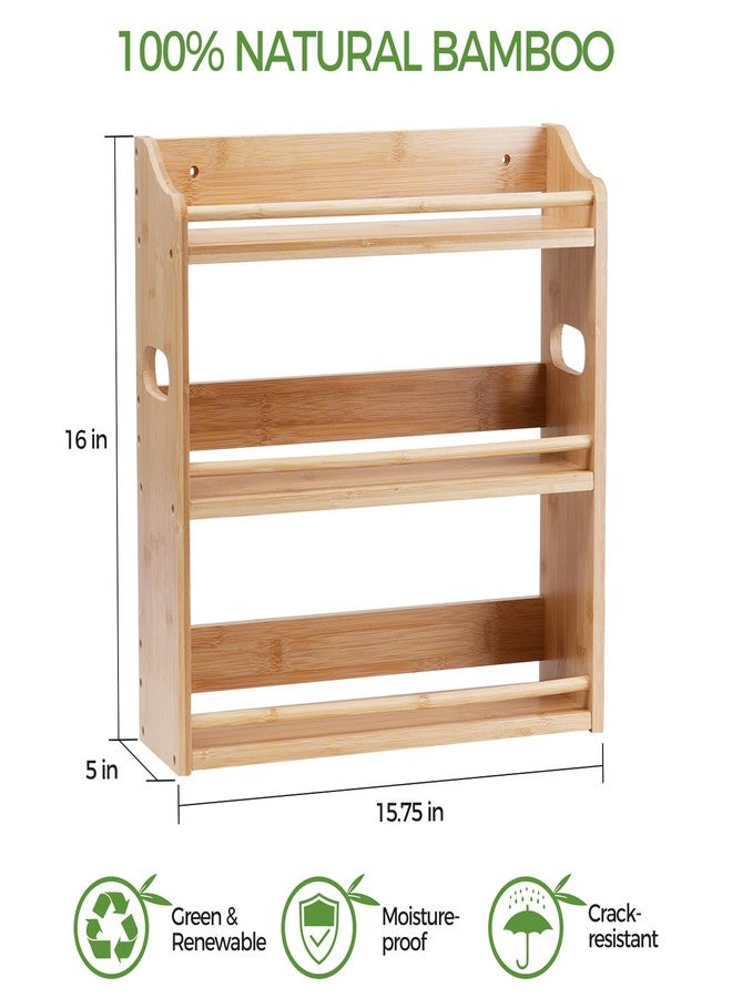 Bambition Bamboo Spice Rack Organizer, 3 Tier Spice Storage Rack with Handles, Wood Seasoning Jars Shelf for Kitchen Counter, Pantry or Wall Mounting - Image 2