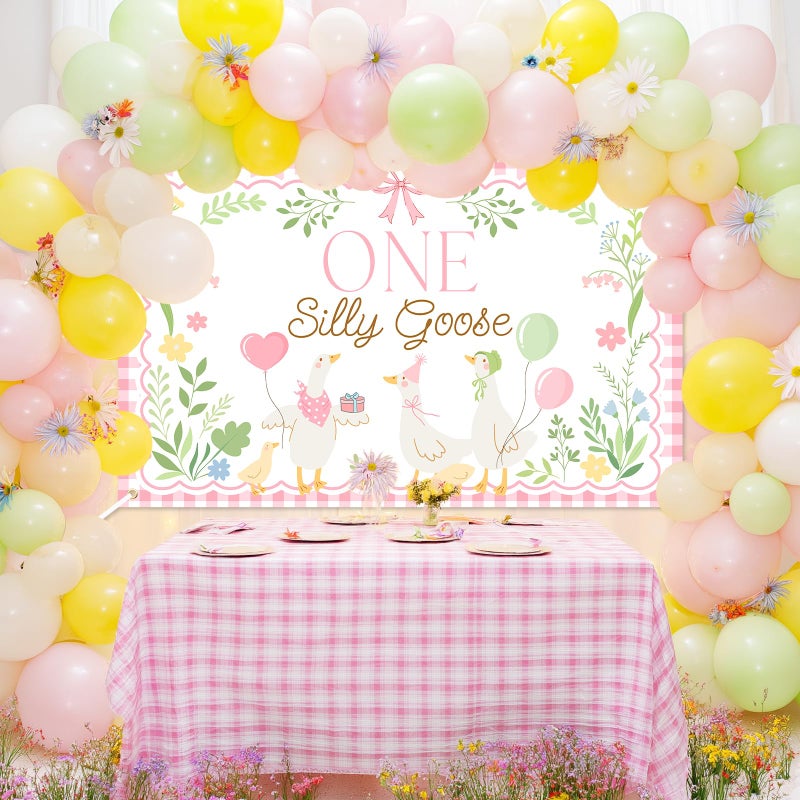 Avezano One Silly Goose Backdrop Banner for Kids Goose 1st Birthday Party Decoration Duck Farm Barnyard 1st First Birthday Party Supplies (Pink, 6x3.6ft) - Image 2