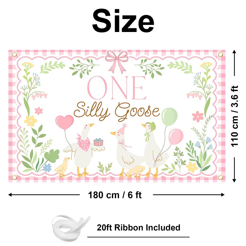 Avezano One Silly Goose Backdrop Banner for Kids Goose 1st Birthday Party Decoration Duck Farm Barnyard 1st First Birthday Party Supplies (Pink, 6x3.6ft) - Image 4
