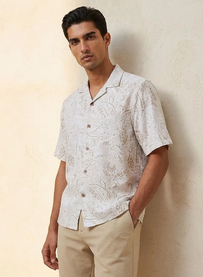 Iconic Iconic Regular Fit Collared Popcorn Print Short Sleeves Shirt