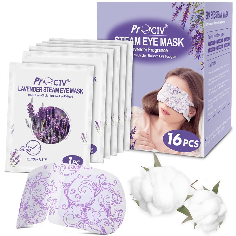 ProCIV 16 Packs Steam Eye Masks for Dry Eyes Self Heated Eye Mask Disposable Sleep Mask Soothing Headache Relief Dry,Hot Warm Compress for Stress Relief Relief Eye Fatigue, Spa Gifts - Image 1