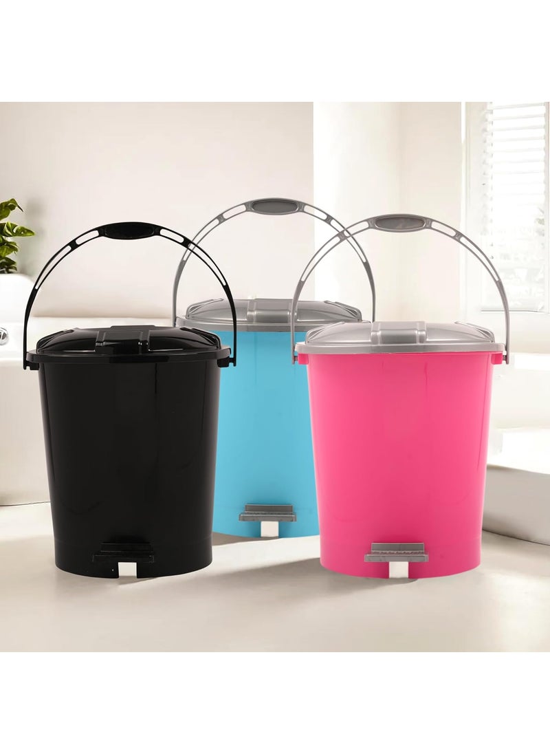 Urbane Home Urbane Home Pack of 3 Pedal Dustbin 10 Liter Dustbin for Bathroom Kitchen with Lid Garbage Bin with Handle Wet Dry Waste Bin Check Dhakan Trash Can Sky BluePink Black  - Image 1