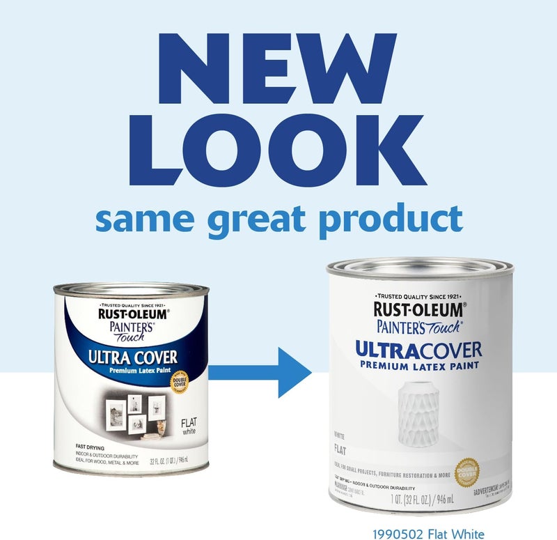 Rust-Oleum Painter's Touch Ultra Cover Premium Latex Paint, 1 Quart, Flat White - Image 2