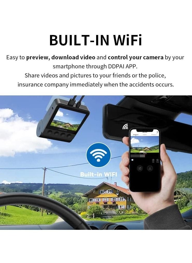 ddpai - DDPAI Z50 4K Dash Cam Front and Rear, Built-in GPS WiFi, 3680P Front, 1080P Rear Daul Dash Camera - Image 1