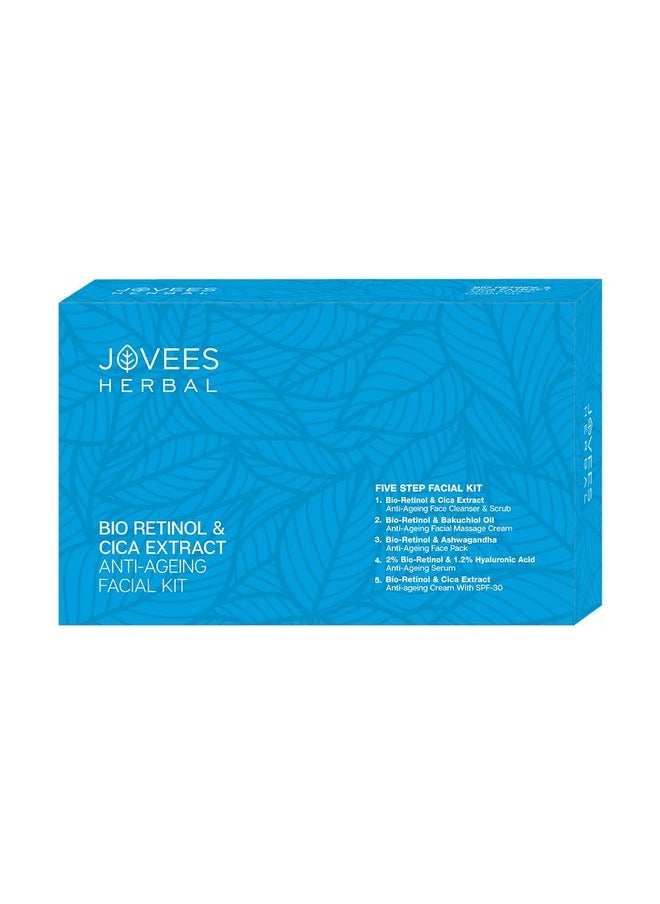 Jovees - Herbal Bio Retinol & Cica Extract Anti Ageing Facial Kit With Bakuchiol Oil | For Signs Of Ageing Wrinkles, Fine Lines & Dark Spots | 5 Step Facial Kit For All Skin Types - Image 1