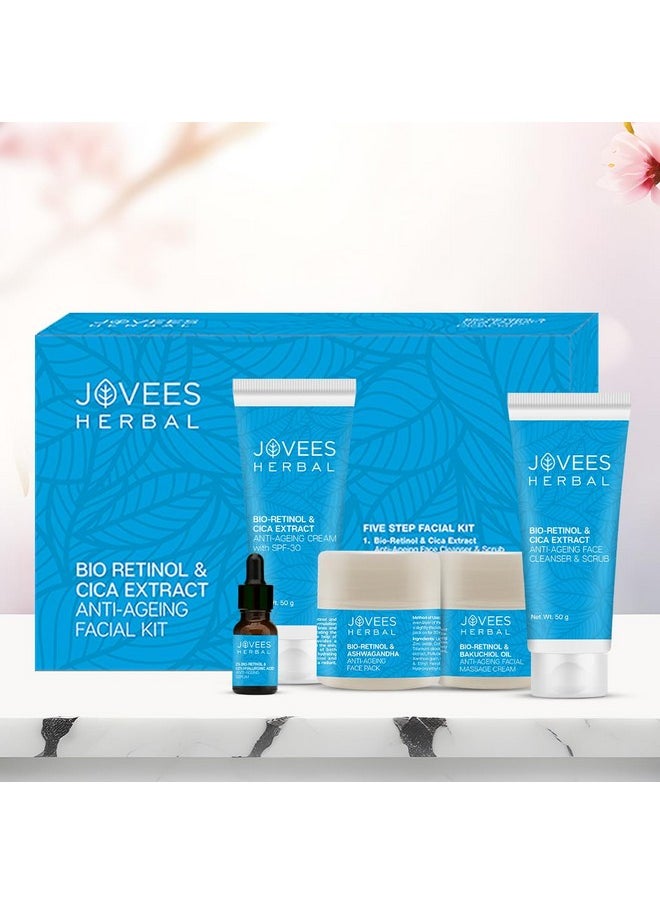 Jovees - Herbal Bio Retinol & Cica Extract Anti Ageing Facial Kit With Bakuchiol Oil | For Signs Of Ageing Wrinkles, Fine Lines & Dark Spots | 5 Step Facial Kit For All Skin Types - Image 1