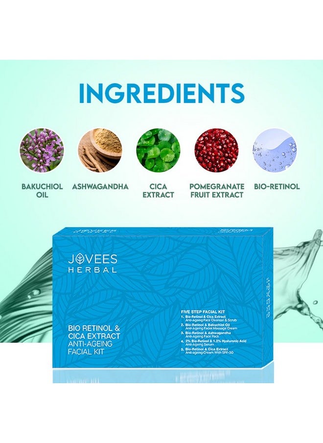 Jovees - Herbal Bio Retinol & Cica Extract Anti Ageing Facial Kit With Bakuchiol Oil | For Signs Of Ageing Wrinkles, Fine Lines & Dark Spots | 5 Step Facial Kit For All Skin Types - Image 1