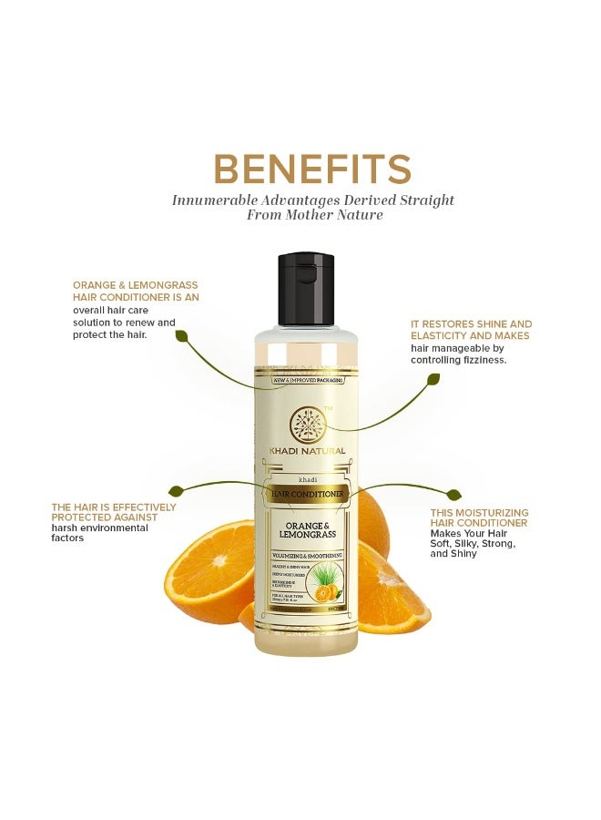 Khadi Natural Natural Orange & Lemongrass Herbal Hair Conditioner for Frizzy and Damaged Hair, All Types, 210 Millilitre - Image 2