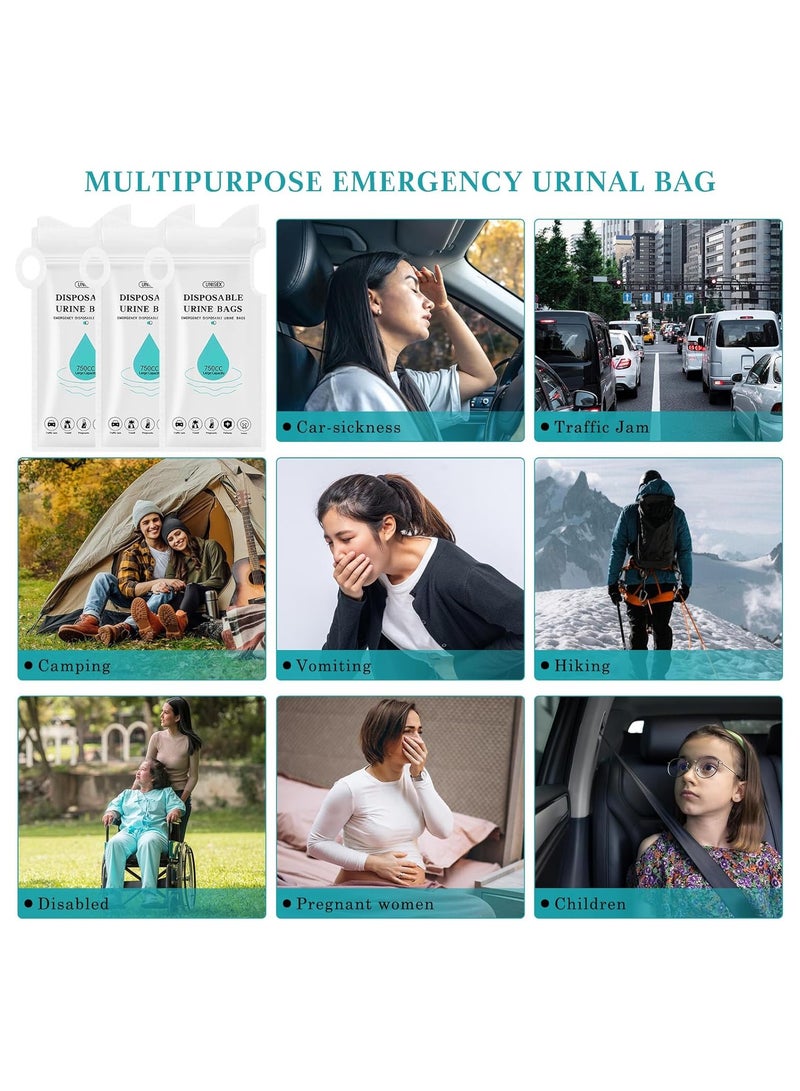 Excefore Disposable Urinal Bag, Emergency Disposable Urinal Bags, 750CC 10Pack Portable Camping Pee Bag, Vomit Bag, Unisex Urine Bag for Traffic Jams, Camping, Hiking, Pregnant, Patient, Kids - Image 2