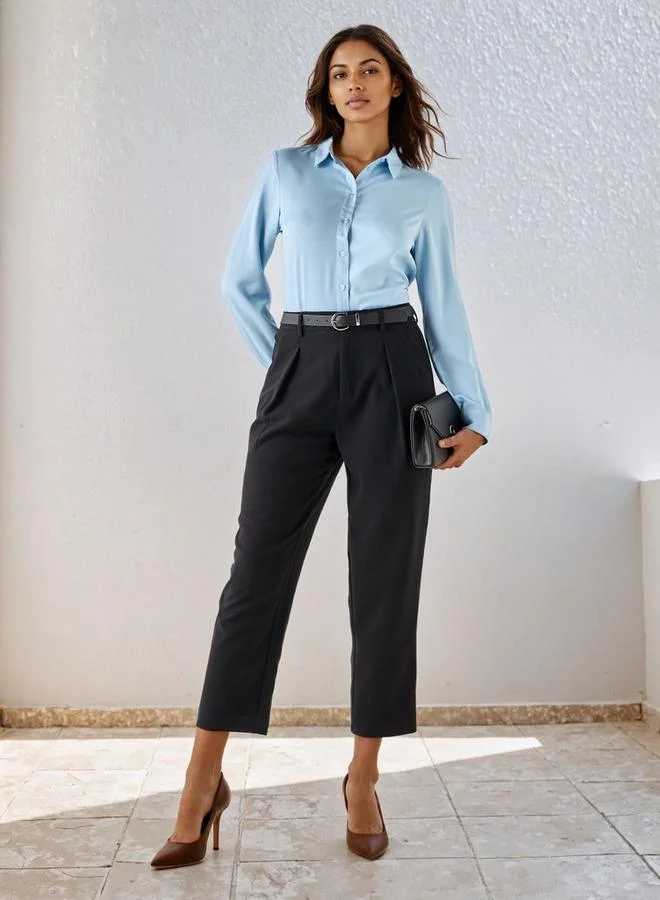 Iconic Iconic Regular Fit Belted Pegged Pants with Pockets