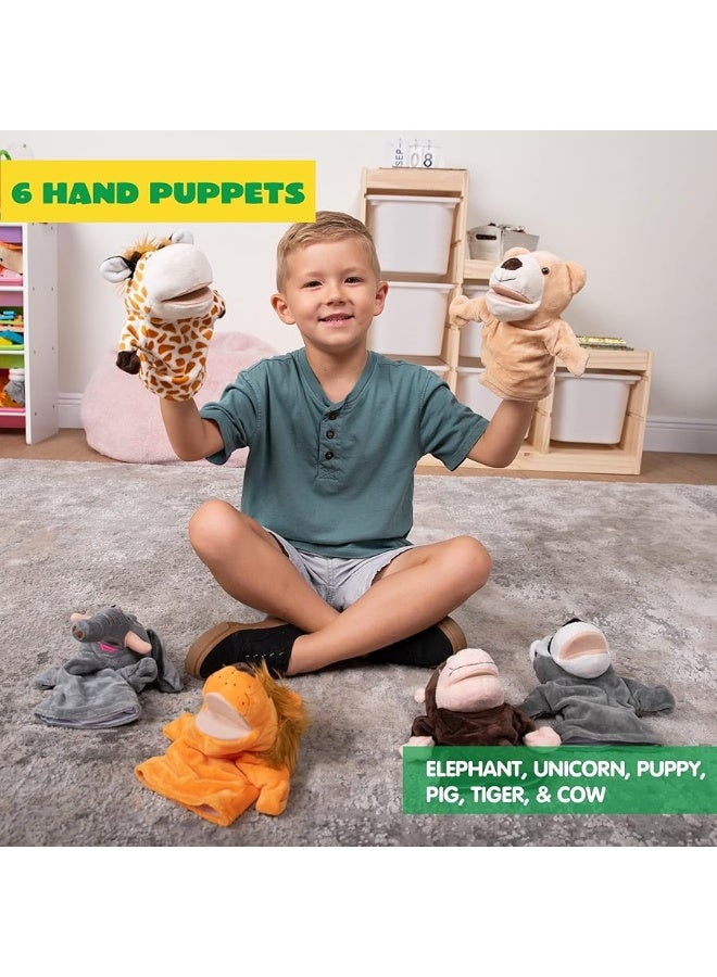 JOYIN 6Pcs Kids Hand Puppet Set with Working Mouth, Toddler Animal Plush Toy Includes Elephant, Giraffe, Lion, Bear, Raccoon and Monkey for Show Theater, Birthday Gifts - Image 1
