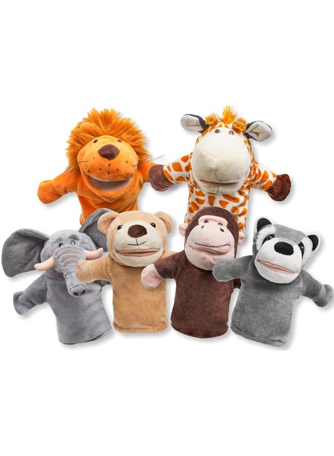 JOYIN 6Pcs Kids Hand Puppet Set with Working Mouth, Toddler Animal Plush Toy Includes Elephant, Giraffe, Lion, Bear, Raccoon and Monkey for Show Theater, Birthday Gifts - Image 2