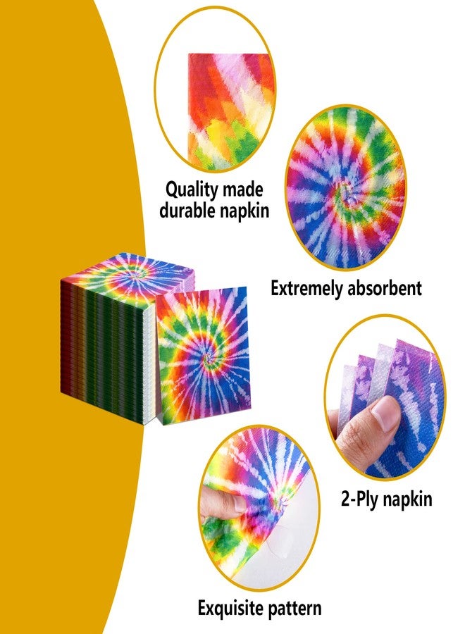 Wehhbtye 100PCS Tie Dye Napkins-Rainbow Beverage Paper Dinner Napkin,Hippie Two Groovy Cocktail Napkins for Dinner Luncheon Birthday Party Decor Supplies - Image 4