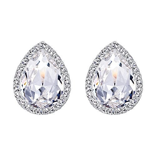 EVER FAITH Women's Austrian Crystal Wedding Teardrop Stud Earrings Clear Silver-Plated-Base - Image 5