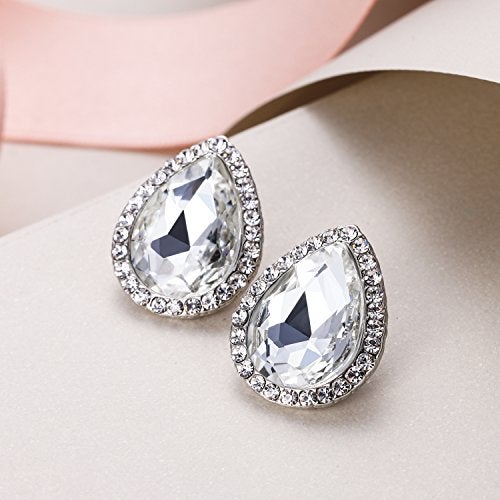 EVER FAITH Women's Austrian Crystal Wedding Teardrop Stud Earrings Clear Silver-Plated-Base - Image 3