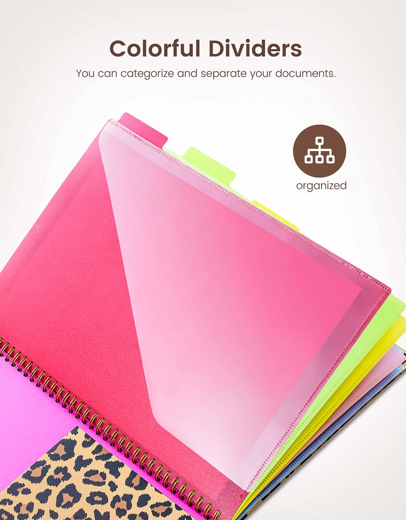 Mymazn لوحة مفاتيح Mymazn مع تخزين، دفاتر ملاحظات قابلة للتجديد بحجم 11"x8.5"، 5 مجلدات إضافية مع تخزين 10 جيوب للمستندات، محفظة مع حامل قلم للرجال والنساء (نمر) - Image 5