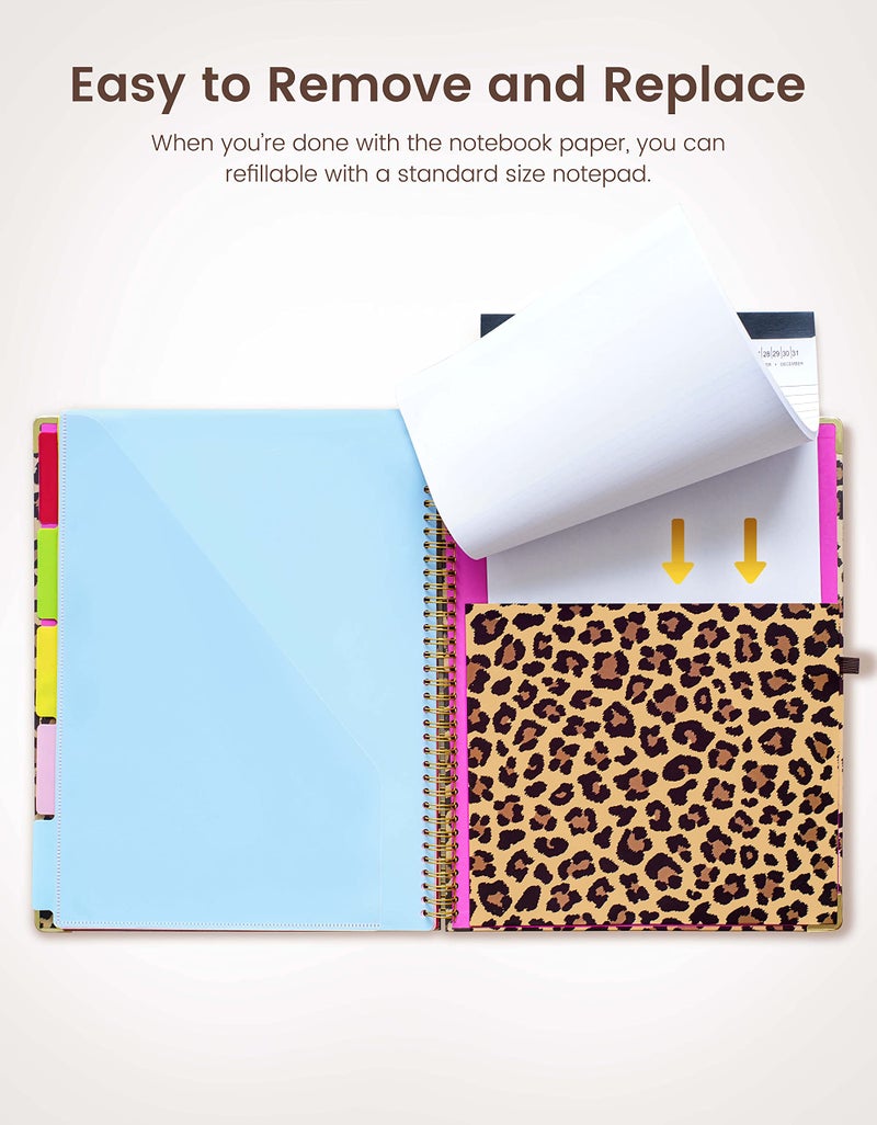 Mymazn لوحة مفاتيح Mymazn مع تخزين، دفاتر ملاحظات قابلة للتجديد بحجم 11"x8.5"، 5 مجلدات إضافية مع تخزين 10 جيوب للمستندات، محفظة مع حامل قلم للرجال والنساء (نمر) - Image 4