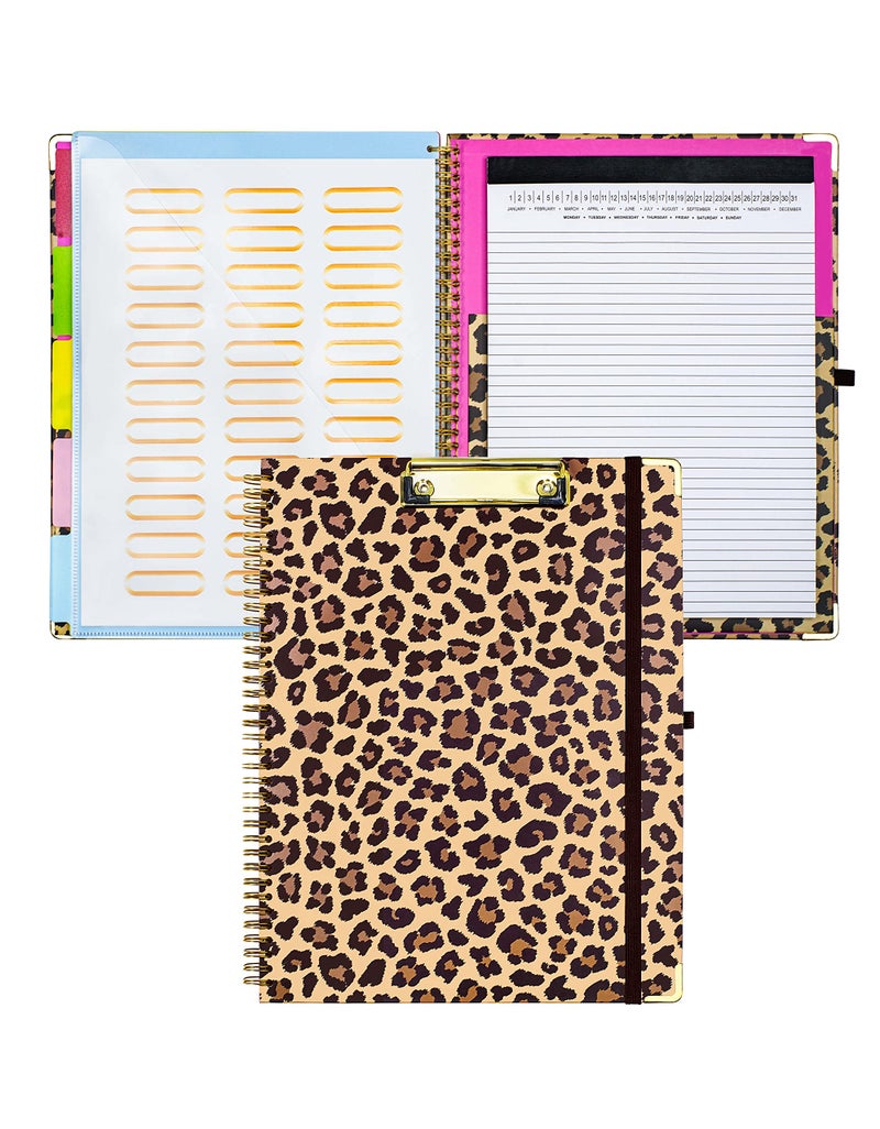 Mymazn لوحة مفاتيح Mymazn مع تخزين، دفاتر ملاحظات قابلة للتجديد بحجم 11"x8.5"، 5 مجلدات إضافية مع تخزين 10 جيوب للمستندات، محفظة مع حامل قلم للرجال والنساء (نمر) - Image 1